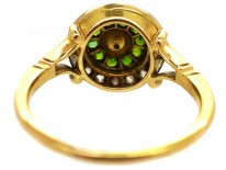 Edwardian 18ct Gold, Green Garnet, Diamond & Pearl Target Ring