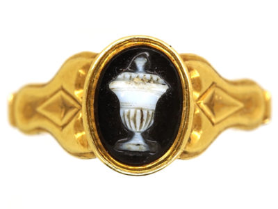 Georgian 18ct Gold Mourning Ring With Hardstone Urn