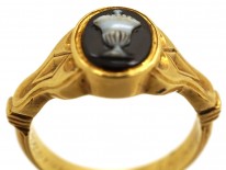 Georgian 18ct Gold Mourning Ring With Hardstone Urn