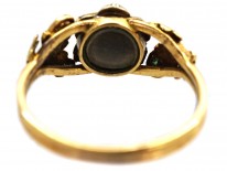 Georgian Two Colour Gold, Pearl, Ruby & Emerald Cluster Ring With Acorns on the Shoulders