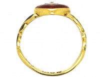 18ct Gold Red & Green Enamel & Diamond Heart Shaped Ring