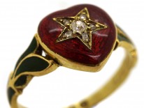 18ct Gold Red & Green Enamel & Diamond Heart Shaped Ring