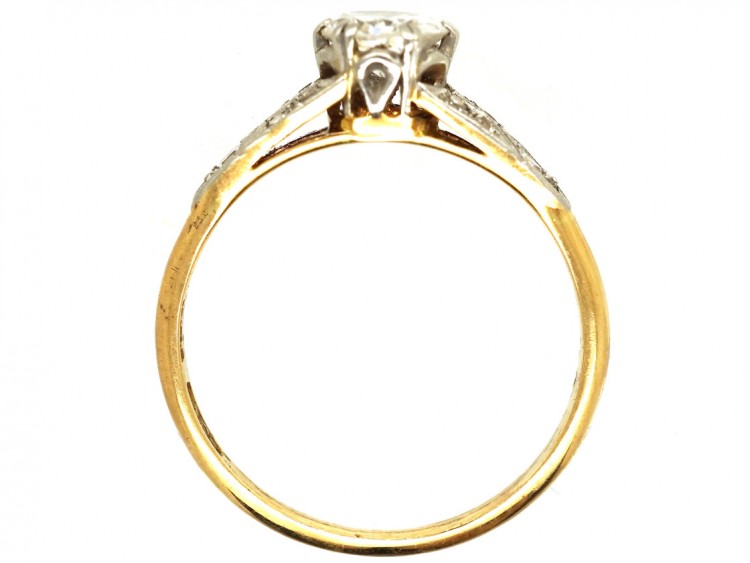 Art Deco Diamond Solitaire Ring With Diamond Shoulders