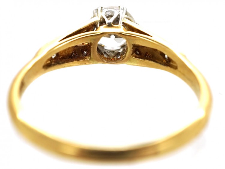 Art Deco Diamond Solitaire Ring With Diamond Shoulders
