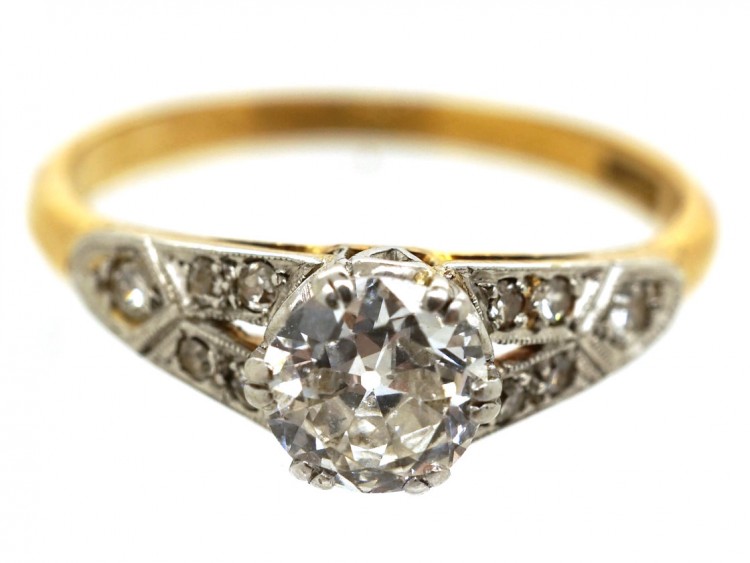 Art Deco Diamond Solitaire Ring With Diamond Shoulders
