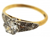 Art Deco Diamond Solitaire Ring With Diamond Shoulders