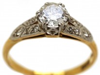 Art Deco Diamond Solitaire Ring With Diamond Shoulders