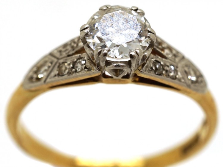 Art Deco Diamond Solitaire Ring With Diamond Shoulders