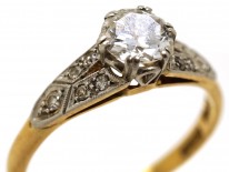 Art Deco Diamond Solitaire Ring With Diamond Shoulders