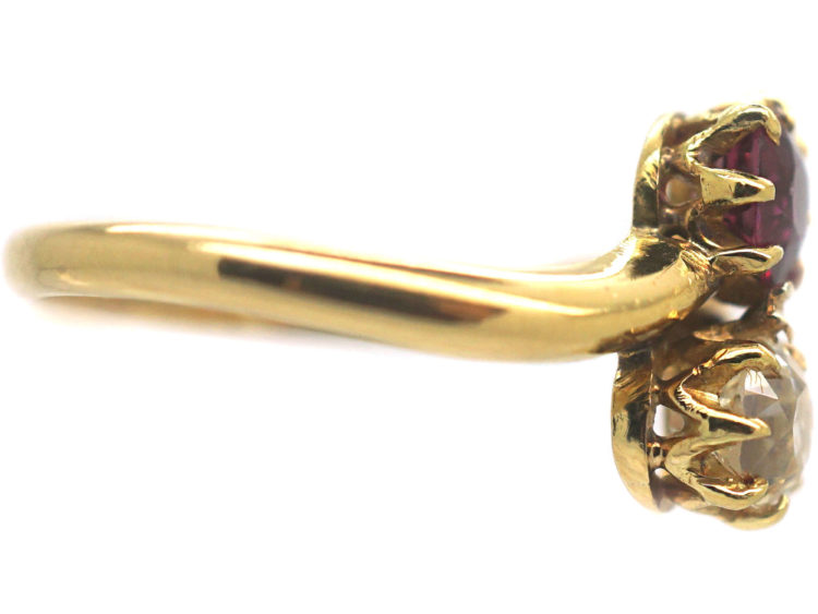 Edwardian 18ct Gold, Diamond ​& Ruby Crossover Ring