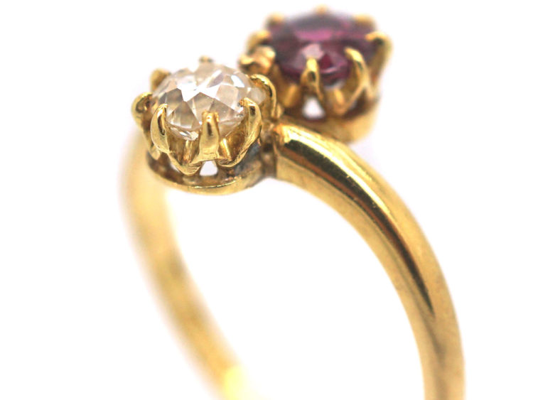 Edwardian 18ct Gold, Diamond ​& Ruby Crossover Ring