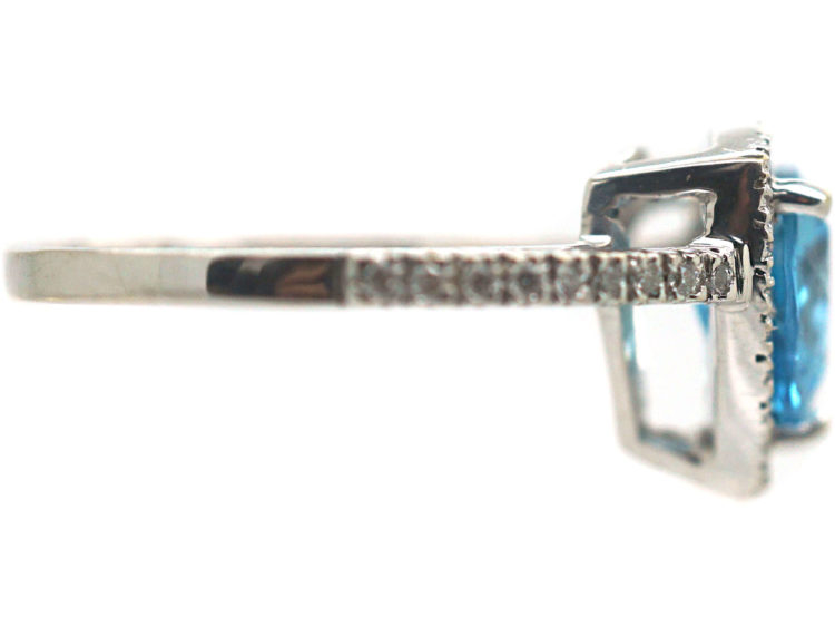 18ct White Gold Triangular Zircon & Diamond Ring
