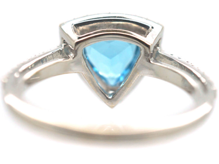 18ct White Gold Triangular Zircon & Diamond Ring