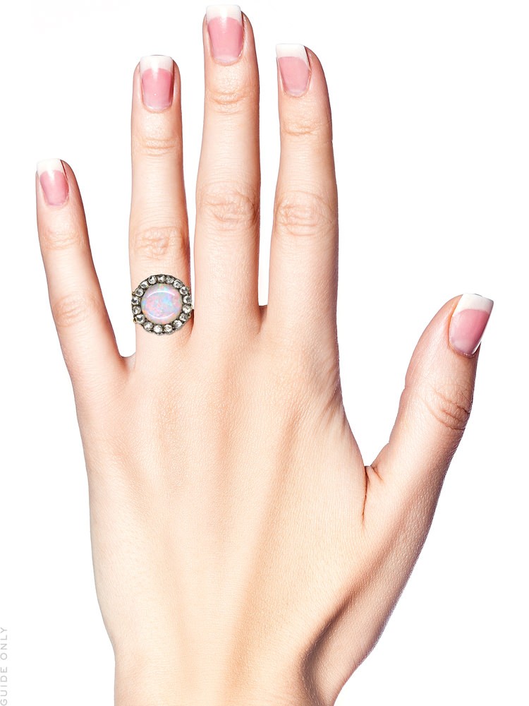 Edwardian 18ct Gold, Large Opal & Rose Diamond Cluster Ring
