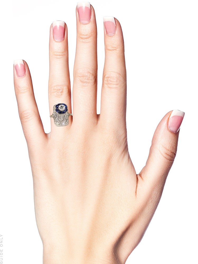 Art Deco 18ct White Gold, Diamond & Synthetic Sapphire Flower Ring