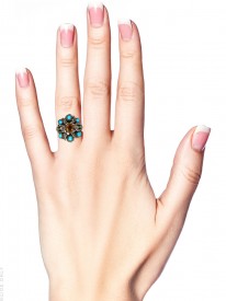 Silver Arts & Crafts Ring Set With Turquoise & a Citrine