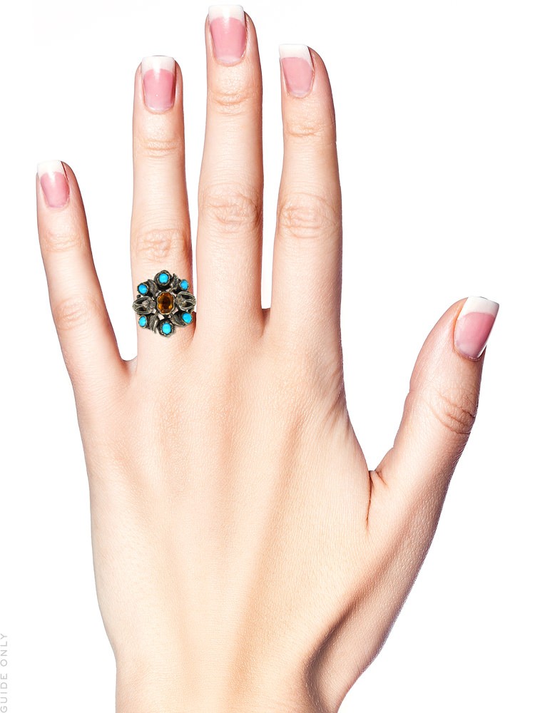 Silver Arts & Crafts Ring Set With Turquoise & a Citrine