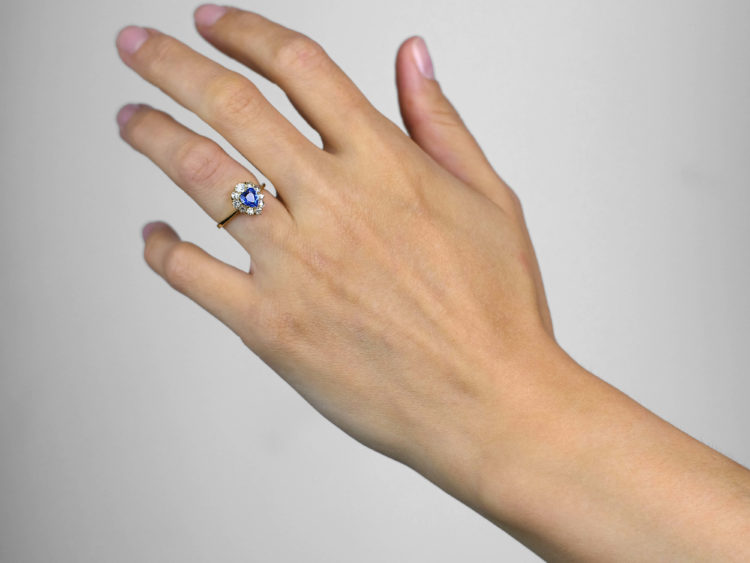 18ct Gold, Diamond & Heart Shaped Ceylon Sapphire Ring