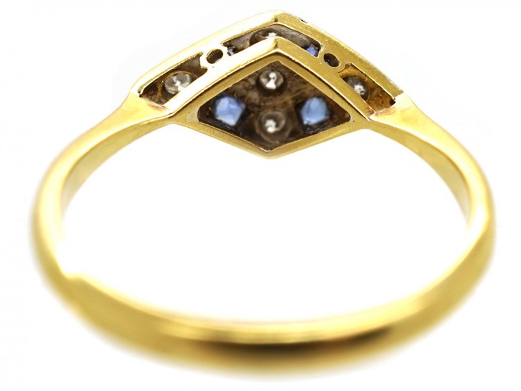 Art Deco 18ct Gold & Platinum, Sapphire & Diamond, Diamond Shaped Ring