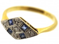 Art Deco 18ct Gold & Platinum, Sapphire & Diamond, Diamond Shaped Ring