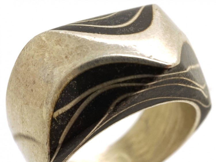 German Art Deco Silver & Niello Ring