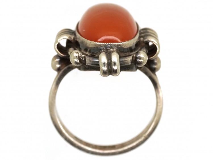 Art Deco Silver & Carnelian Oval Ring