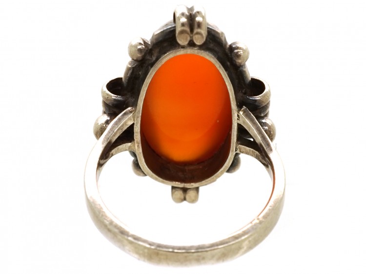 Art Deco Silver & Carnelian Oval Ring
