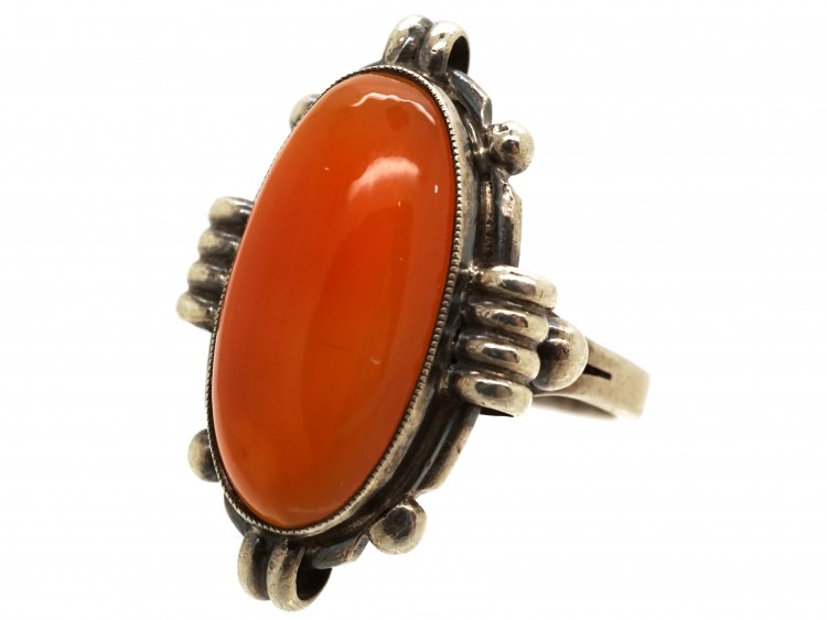 Art Deco Silver & Carnelian Oval Ring