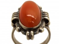 Art Deco Silver & Carnelian Oval Ring