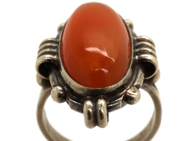 Art Deco Silver & Carnelian Oval Ring