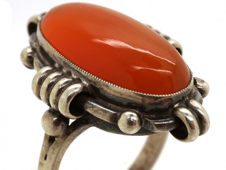 Art Deco Silver & Carnelian Oval Ring