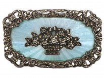 Art Deco Silver, Pale Blue Enamel & Marcasite Flower Basket Brooch