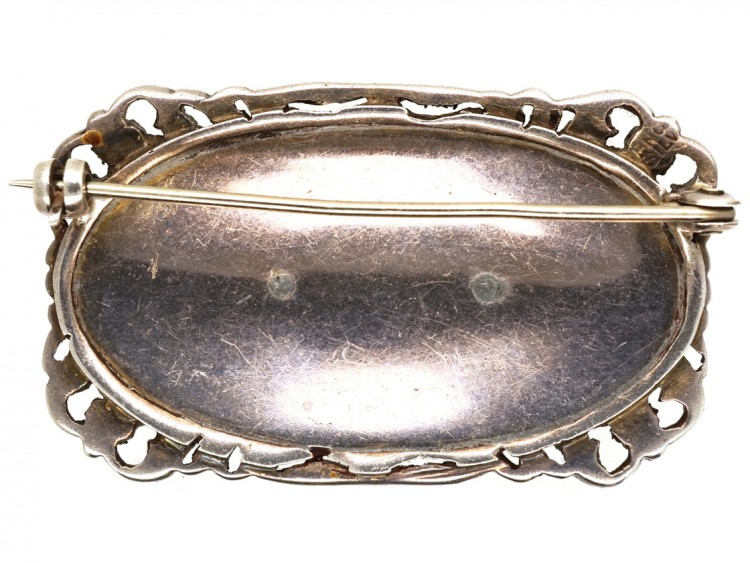 Art Deco Silver, Pale Blue Enamel & Marcasite Flower Basket Brooch