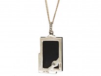 Art Deco Silver, Onyx, Marcasite & Pearl Pendant on a Silver Chain