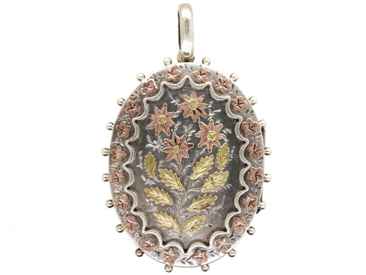 Victorian Silver & Gold Overlay Flowers Motif Locket