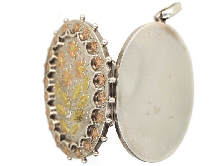 Victorian Silver & Gold Overlay Flowers Motif Locket