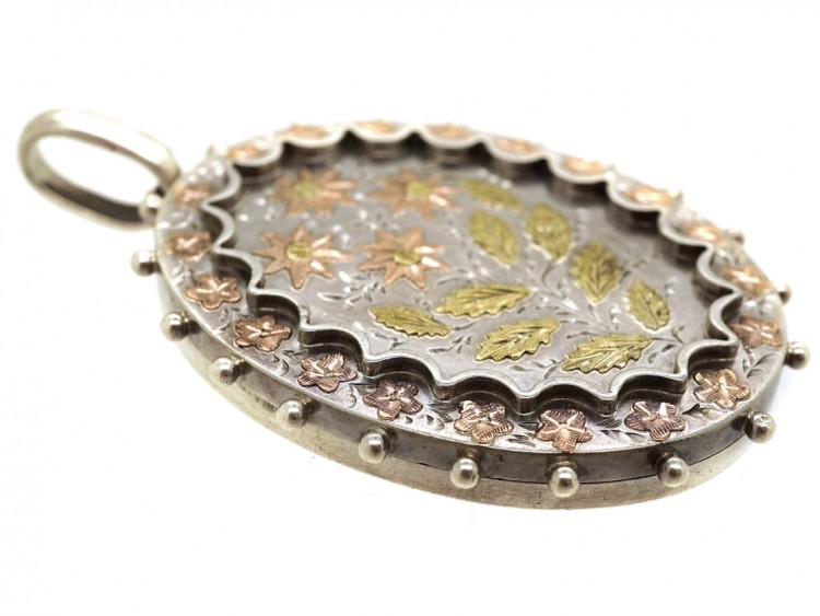 Victorian Silver & Gold Overlay Flowers Motif Locket