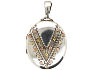 Victorian Silver & Gold Overlay V Design Oval Locket