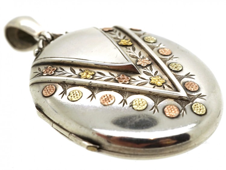 Victorian Silver & Gold Overlay V Design Oval Locket