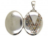 Victorian Silver & Gold Overlay V Design Oval Locket