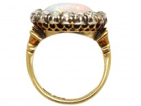 Edwardian 18ct Gold, Large Opal & Rose Diamond Cluster Ring