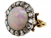 Edwardian 18ct Gold, Large Opal & Rose Diamond Cluster Ring