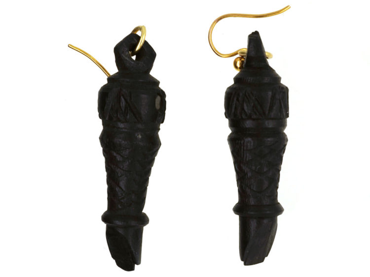Victorian Bog Oak & Stanhope Whistle Drop Earrings