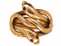Victorian 15ct Gold Double Snake Ring with Ruby Eyes
