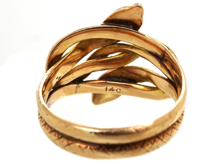 Victorian 15ct Gold Double Snake Ring with Ruby Eyes