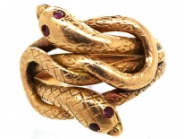 Victorian 15ct Gold Double Snake Ring with Ruby Eyes