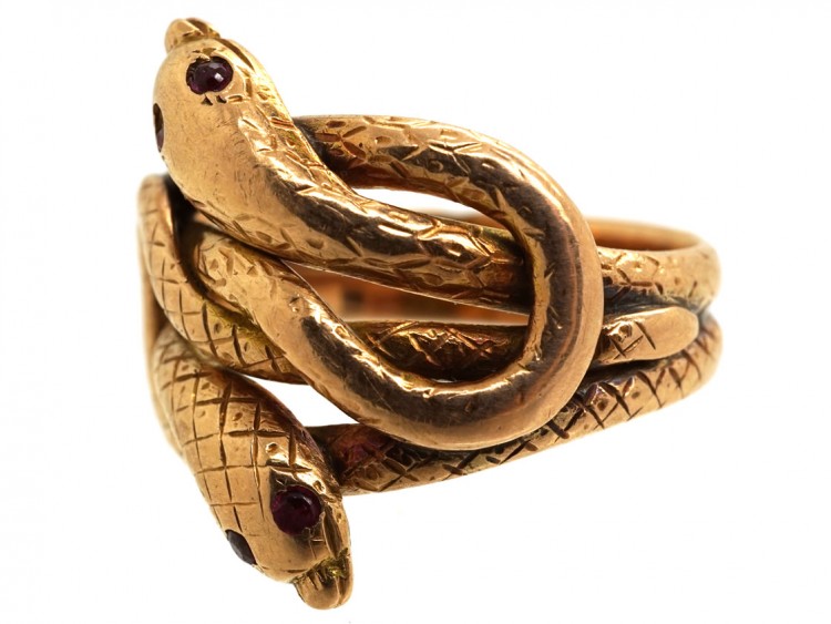 Victorian 15ct Gold Double Snake Ring with Ruby Eyes
