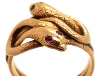 Victorian 15ct Gold Double Snake Ring with Ruby Eyes