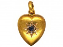 Edwardian 15ct Gold, Sapphire & Diamond Heart Pendant