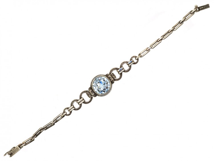 Art Deco Silver & Synthetic Blue Spinel Bracelet